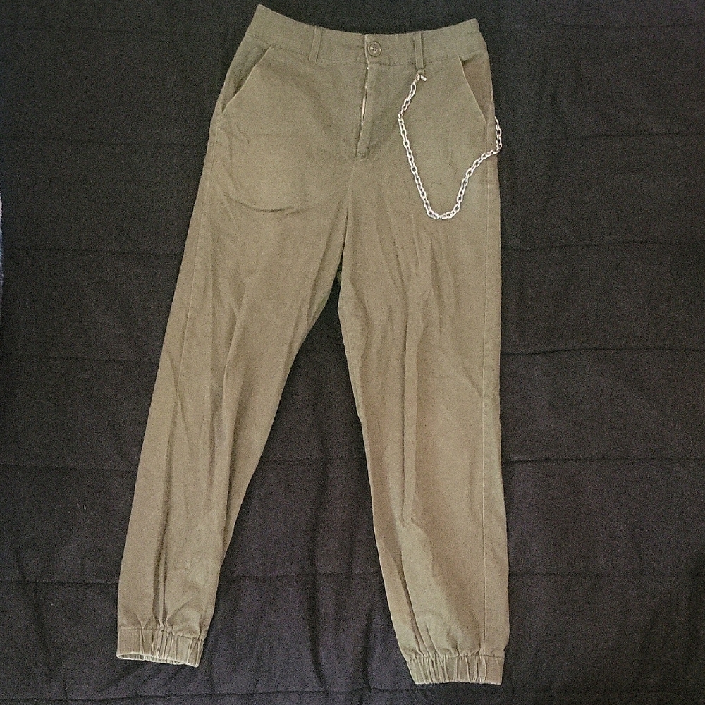 Love Tree Olive Green Joggers with Chain